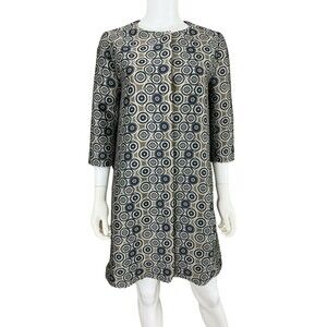'S Max Mara Jacket Dress Size 8 Geometric Print 3/4 Sleeve Jacquard Button Front